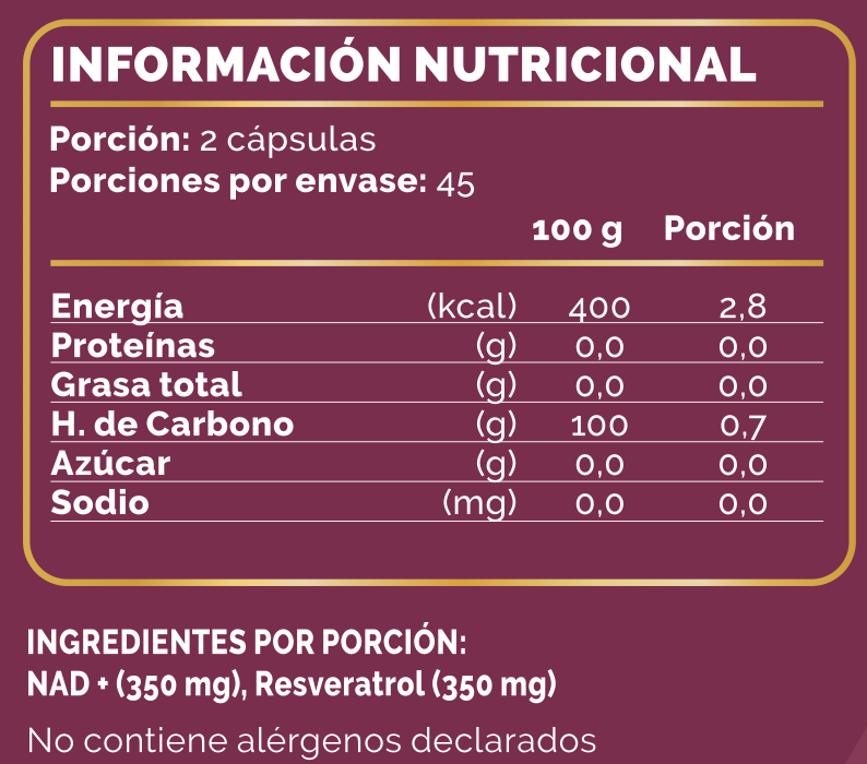 NAD+ Resveratrol | 90 Cápsulas